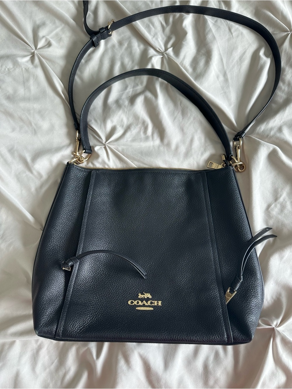 Coach Black Pebbled Leather Shoulder Bag with Gold Hardware